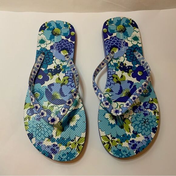 Like new Vera Bradley Flip-Flops Sandals Floral 9-10 Blue L - Picture 2 of 7